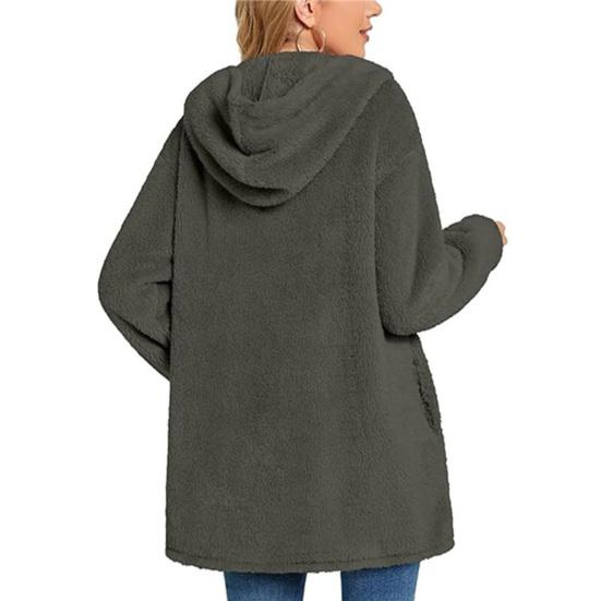 Fleece Jackets for Women Oversized Button Down Fuzzy Hooded Coat Casual Long Sherpa Outerwear with Pockets