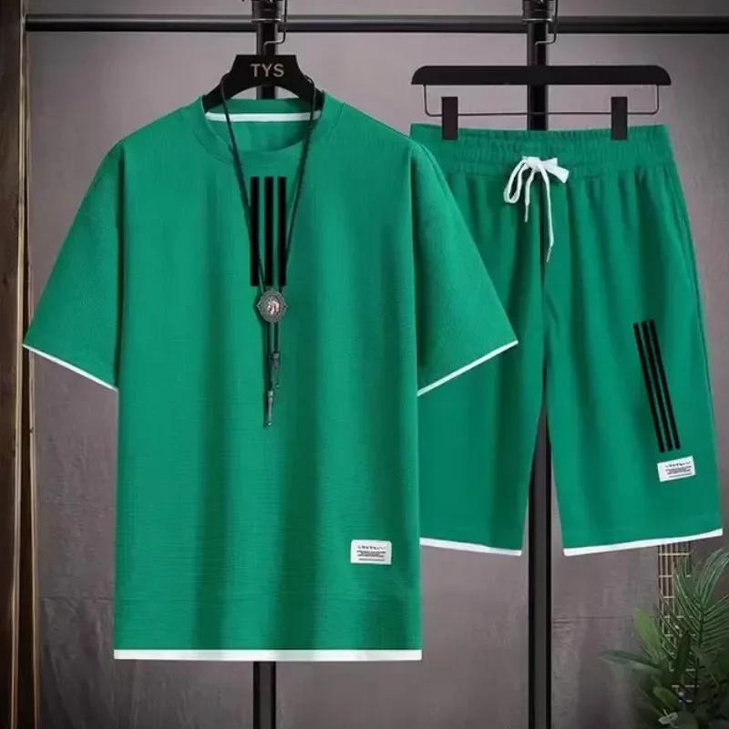 Adida Новые мужские спортивные костюмы 2 шт. Костюмы с коротким рукавом с принтом Футболка + спортивные штаны Комплекты Sutdent Повседневная летняя спортивная одежда
