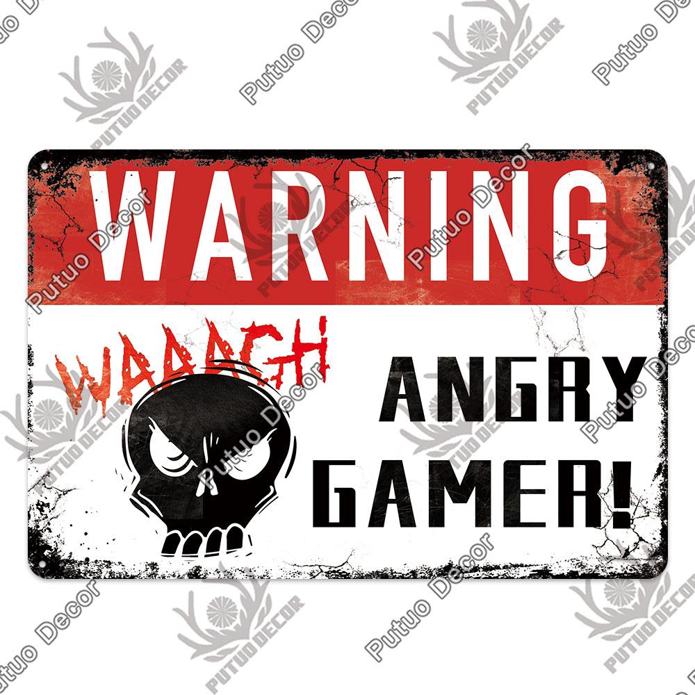 Decor Funny Gamer Metal Signs Vintage Tin Sign Gamer At Work Retro Signs for Home House Club Game Room Man Cave Wall Decor