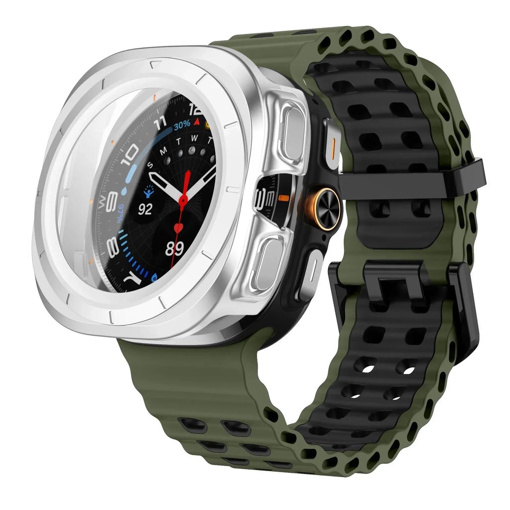 Чехол+Ремешок для Samsung Galaxy Watch 7 Ultra 47 мм Спортивный Силиконовый Ремешок Браслет Пластиковый Чехол Защитная Крышка для Galaxy Watch 7 Ultra