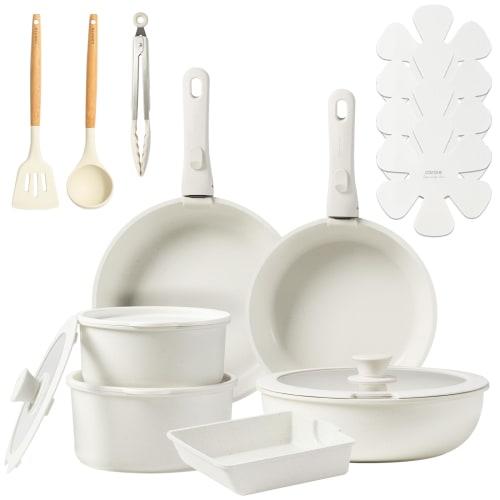 CAROTE "Ice Cream" Series 19-Piece Frying Pan Set, Induction and Gas Compatible, Free of PFOA and Other Harmful Substances, 5-Layer Construction, Ligh