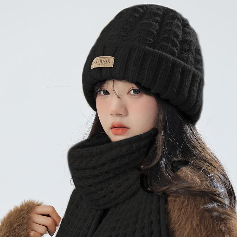 2Pcs Windproof Neck Guard Hat Set Korean Style Warm Scarf Fashion Knitted Hat Scarf Winter Autumn