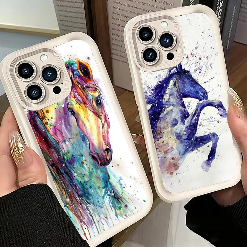 Чехол для телефона iPhone 17 Air 16E 15 16 Pro Max Масляная живопись Лошадь Чехол 14 Plus 13 12 Mini Мягкий силиконовый Fundas