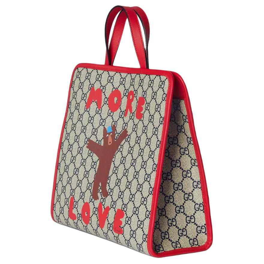 Gucci GG Supreme Bear Print Design Tote Bag Kids Tote Bags Beige Blue Red 605614-FAER7-8457