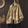 Women Vintage Loose Button Jackets Solid Color Patchwork Pockets Autumn Casual Cotton Female Jackets