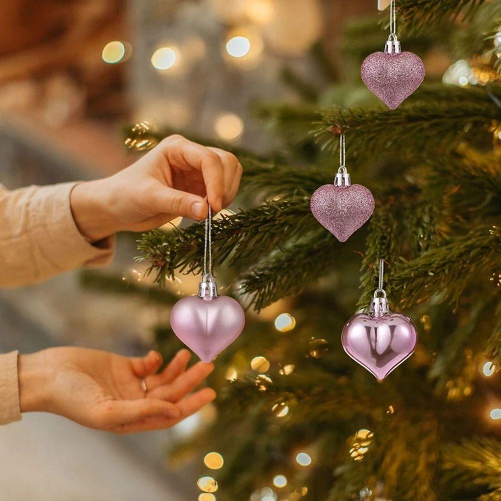 12Pcs/set DIY Christmas Tree Wreath Ornament Electroplated Love Heart Pendant Home