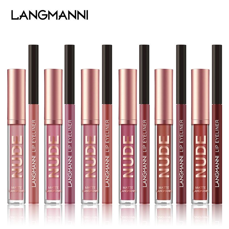 Langmanni Lip Gloss Lip Liner Set 2 Sets Non-sticky Cup Matte Lip Gloss Set