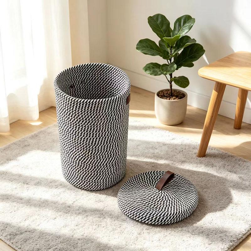 Boho Woven Toilet Paper Storage Basket with Lid Freestanding Bathroom Tissue Roll Holder