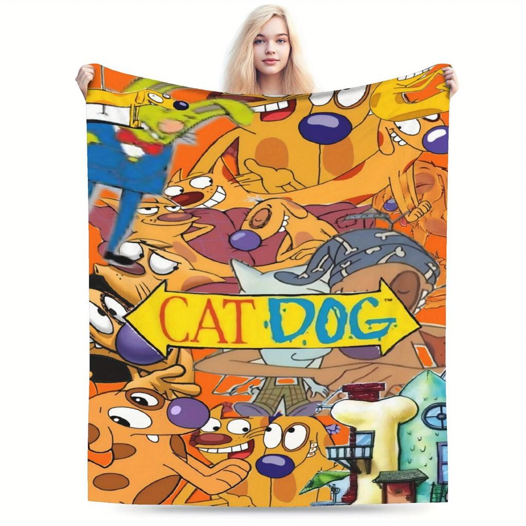 Уютный флисовый плед CatDog Мягкий теплый яркий мультяшный дизайн с культовыми персонажами Идеально подходит для дивана кровати офиса