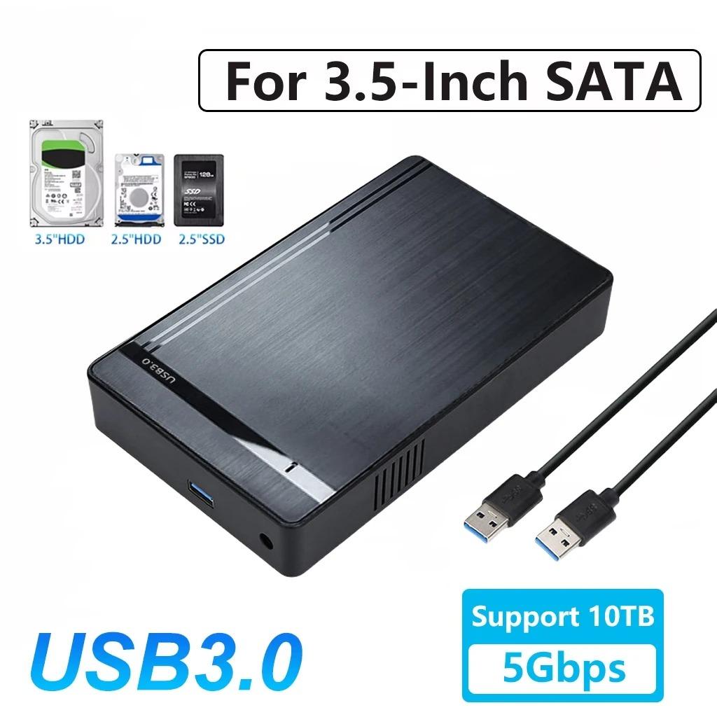 Корпус для жесткого диска 3,5 дюйма USB 3.0 - SATA Внешний жесткий диск Корпус для жесткого диска 5 Гбит/с Высокоскоростной адаптер для 2,5"3,5" SSD Жесткий диск Корпус для ПК Поддержка жесткого диска 10 ТБ