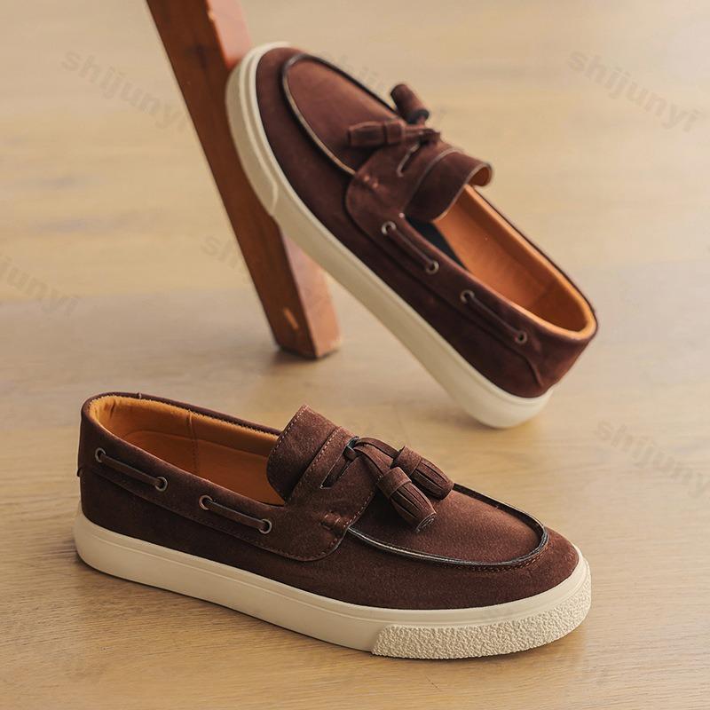 Мода 2025 Мужские плоские лоферы Матовая замша Плоская обувь Удобные Нескользящие Трендовые Модные Лоферы Легкая Уличная Повседневная Обувь