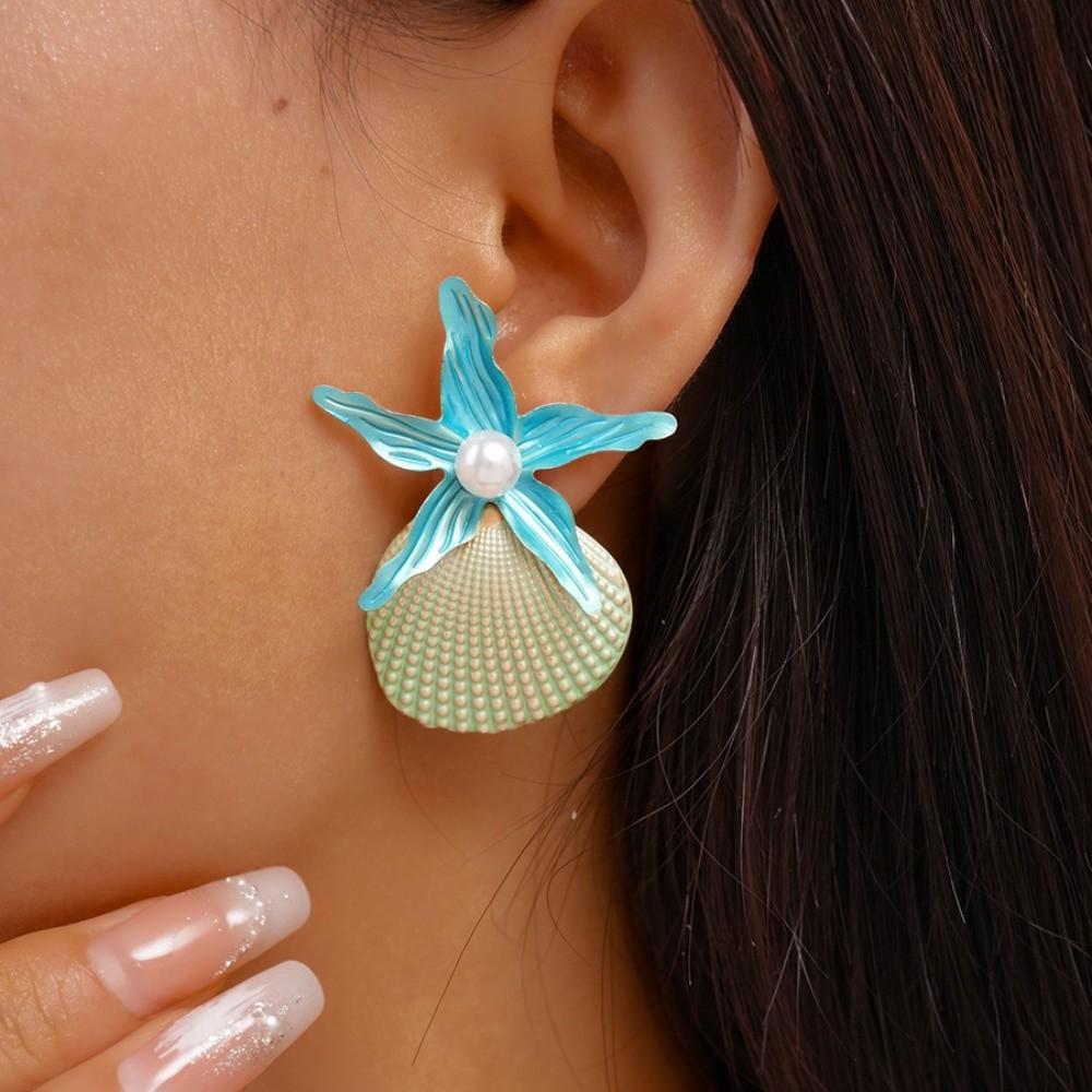 Bohemian Starfish Stud Earrings Scallop Starfish Pendant Earrings Shell Drop Earrings Women
