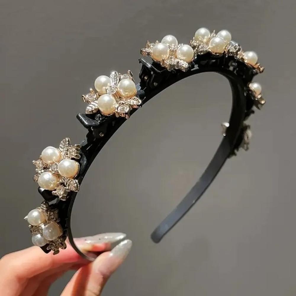 Rhinestone Braided Tools Hairband Flower Hair Toothed Headband  Women