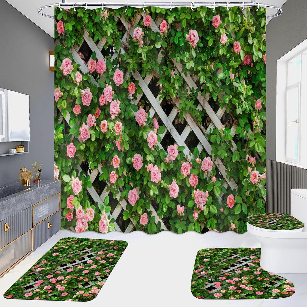 4 шт., наборы занавесок для душа в европейском стиле с архитектурой замка Мандала для ванной комнаты, нескользящие коврики для ванной комнаты, крышка для унитаза, коврик для ванной