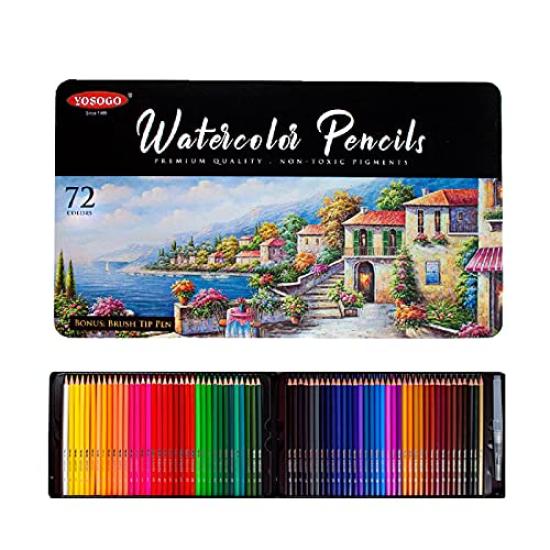 YOSOGO Watercolor for Watercolor in Aluminum Case Pencils, 72-Piece Set, Painting,