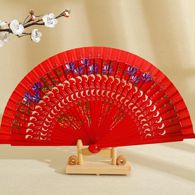 Folding Fan Wood Spanish Fan for Dancing Printing Hand Folding Fan Home Decoration Ornaments Craft Gifts for Guest
