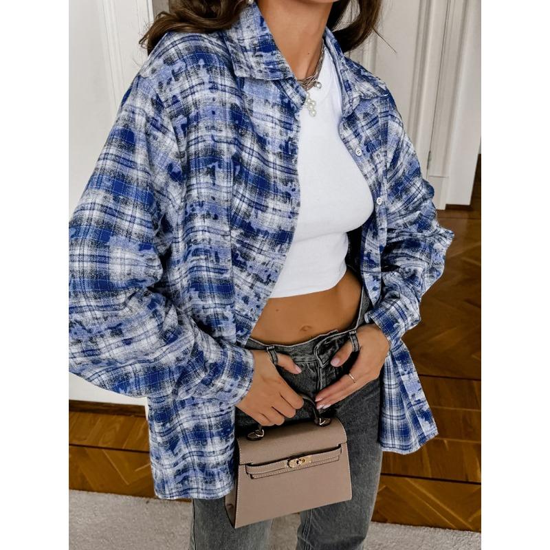 Женская рубашка в клетку в стиле ретро с длинным рукавом, весенняя свободная повседневная блузка, куртка больших размеров