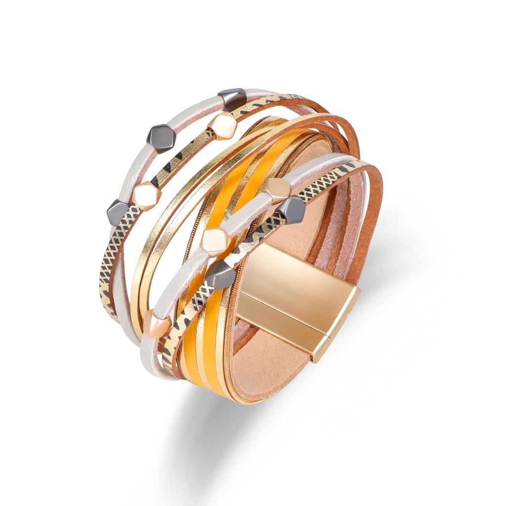 Кожаный браслет для женщин, цепочка, бохо, многослойный браслет, женский ювелирный аксессуар