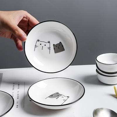Мультяшные кошачьи тарелки для соуса, бытовая керамическая тарелка для приправ, креативная кухонная маленькая миска для соуса, тарелки для уксуса, соевого соуса, закусок