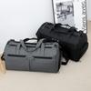 Large Capacity PU Leather Travel Bag Men's Black Can Hang Trolley Travel Boarding Bag Wet and Dry Separation Fitness Training Bag