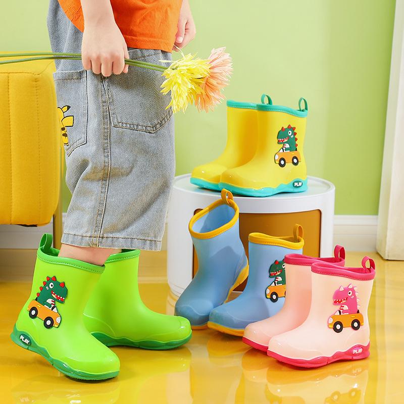 Children's Rain Boots New Cute Cartoon Rain Shoes Outdoor Waterproof Non-Slip Dinosaur Boys and Girls Shoes