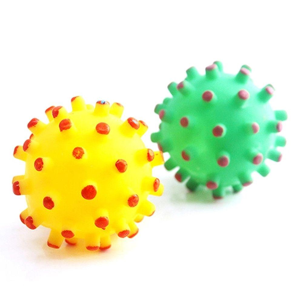 Color Interactive Play Teeth Cleaning Crazy Soft Rubber Dog Chew Ball Squeaky Sound Funny Pet Toys
