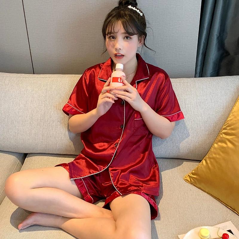 Французская свободная домашняя пижама из двух частей, летняя пижама с короткими рукавами, женская, из тонкого шелка Ice Silk