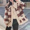 Корейская ретро-клетчатая куртка из овечьей шерсти для женщин 2024 года, зимняя новая утолщенная хлопковая одежда Y2k Harajuku, сладкая клетчатая куртка с пуговицами