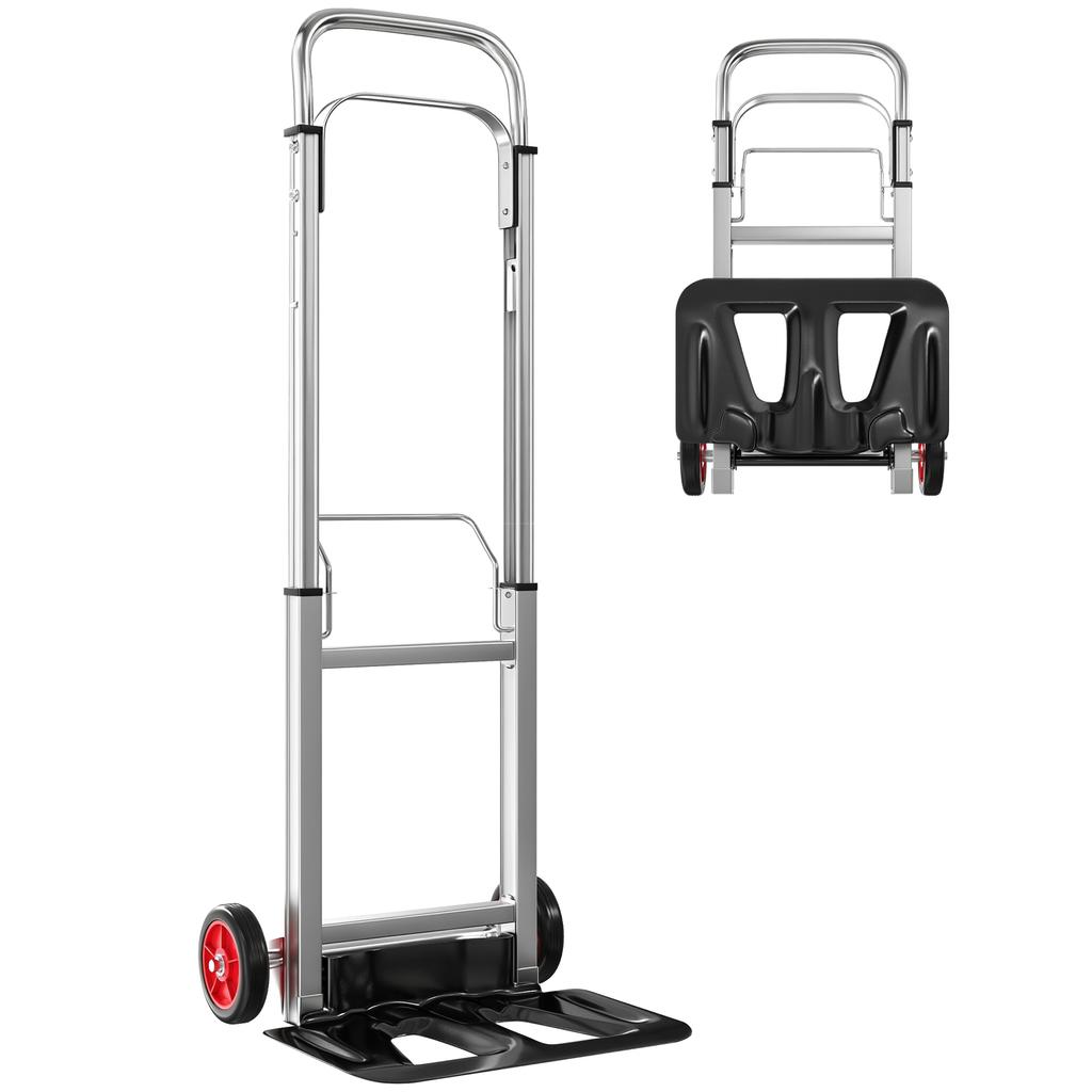 Hand Truck, Folding Aluminum, 90 kg Load, Wheels, Telescopic Handle, 40 x 41 x 108 cm, Silver