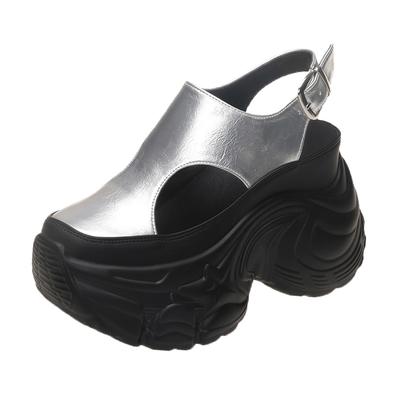 Мода 9 см ПУ Микрофибра Кожа Дышащие Сандалии Балетки Тапочки Летние Круглый Носок Слипоны Женские Платформа Клинья Балетки Высокий Бренд