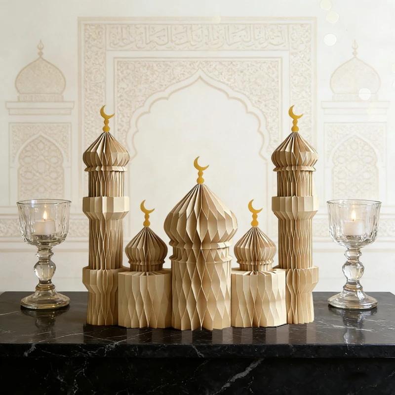 Бумажное искусство Рамадан Настольное украшение Замок Украшение 3D Сотовый замок Праздник Ид аль-Фитр Вечеринка Звезды Замок Товары для вечеринки Подарки