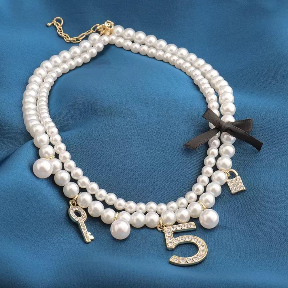 Crystal Pendant White Pearl Necklaces Handmade Jewelry Set French Choker Necklace For Women
