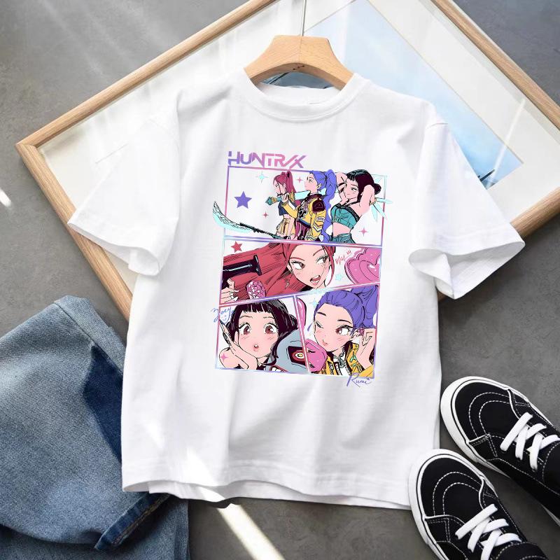 Детская одежда K-pop Demon Hunters Футболка с коротким рукавом Милая K-pop Demon Hunters Тигр Харадзюку Футболка для мальчиков девочек