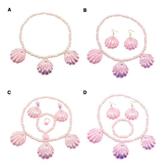1 комплект, розовый с ожерельем, комплект ювелирных изделий в форме русалки, браслет из искусственного жемчуга, зажим для ушей, экологически чистое ожерелье из ракушки