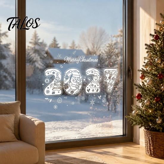 Декор для вечеринки на Новый год 2027, 4 шт. Рождественские статические наклейки на окна, Скандинавское украшение «Снежный город» для магазина, Снежинки-наклейки, Многоразовые наклейки на стекло
