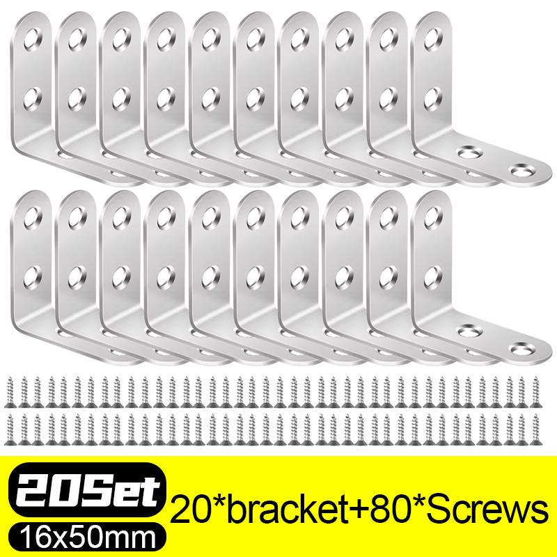 20/1 комплектов угловых кронштейнов L-образной формы из нержавеющей стали, угловые соединители L, крепеж для полок для каркаса опоры мебельного шкафа