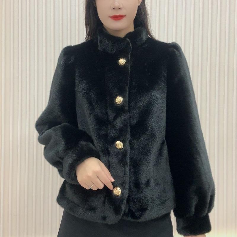 Warm Thickened Short Mink  Coat Long Sleeve Stand Collar Versatile Autumn Winter Outerwear