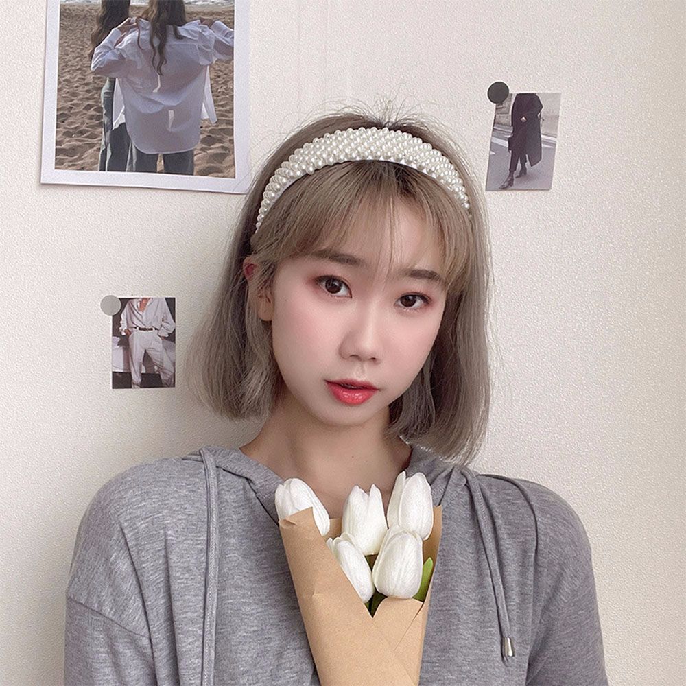 Минимализм Белый Головной убор Широкополая Элегантная Повязка на голову Жемчужная Повязка для волос Аксессуары для волос Обруч для головы
