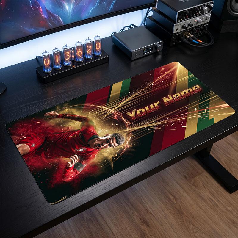 Cristiano Ronaldo Custom Large Mouse Pad, Personalized Name Text Print, Football Logo Non‑Slip Desk Mat Gaming Gift