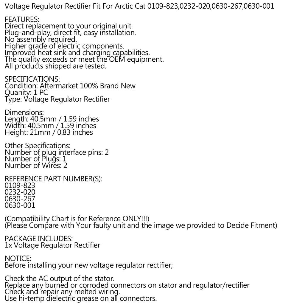 Регулятор напряжения подходит для Arctic Cat ZR BEARCAT WILDCAT 340 440 550 650 0109-823