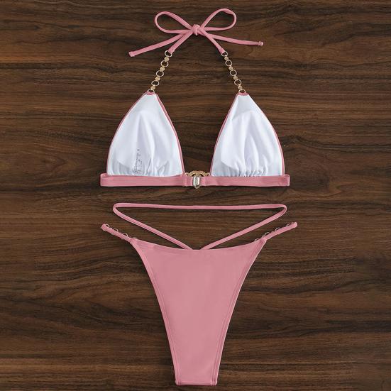 1 компл. Купальник бикини Мягкие бюстгальтеры без косточек Сексуальный Холтер с V-образным вырезом Страпон для плавания Комплект из двух частей Разделенное бикини Летний женский купальный костюм Пляжная одежда