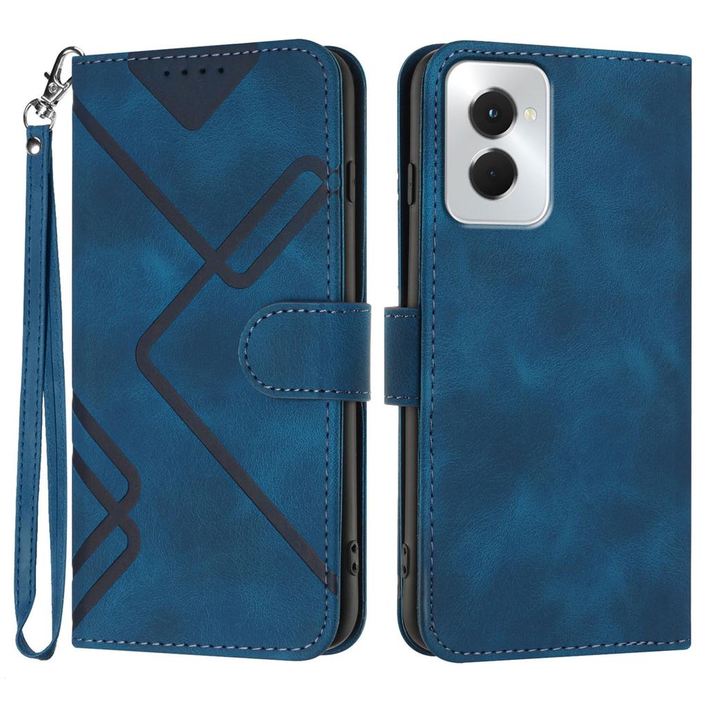 For Motorola Moto G Power (2024) Wallet Case Line Imprinted PU Leather Phone Cover with Strap