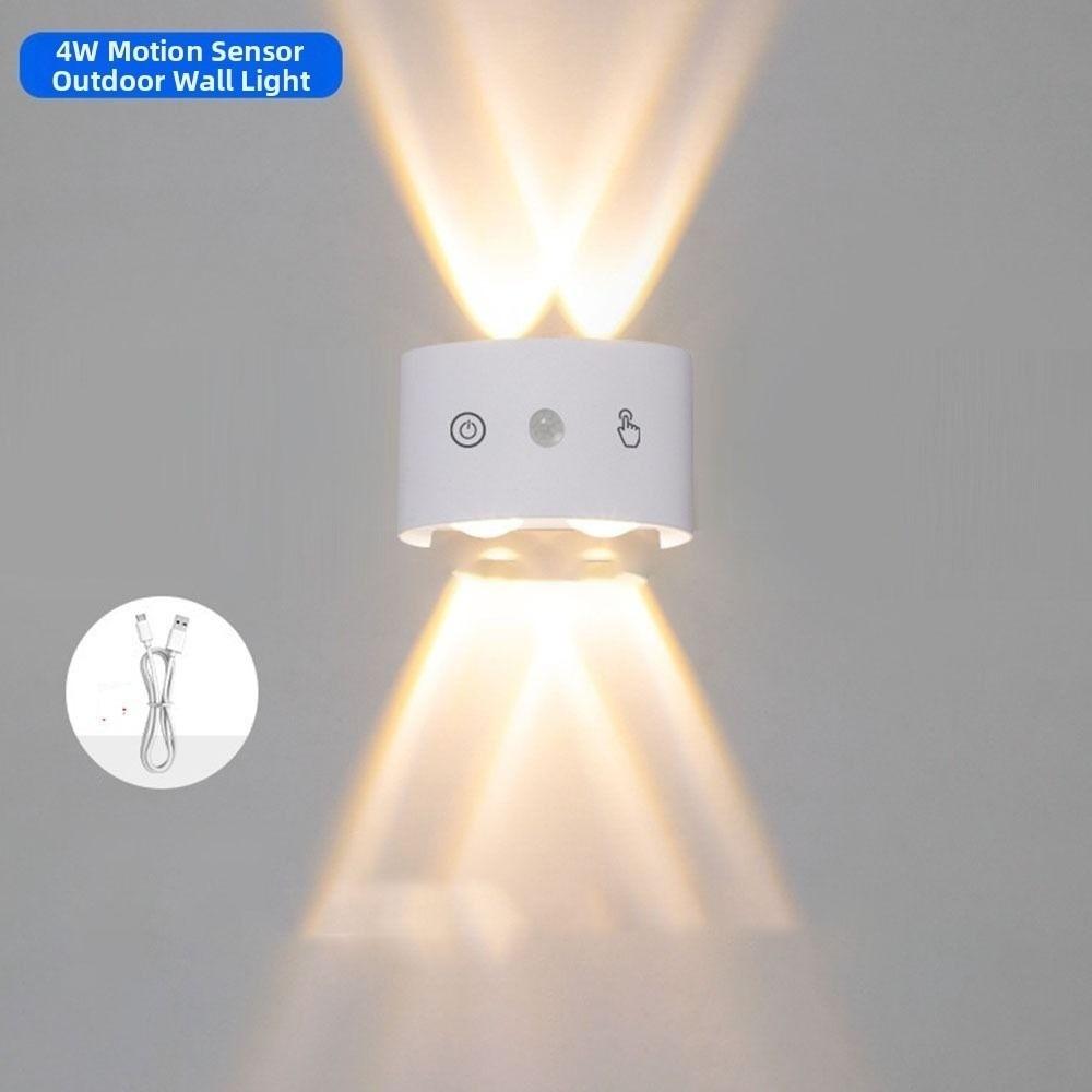 Dual Up Down Lighting PIR Motion Sensor Wall Lamp 3 Color Light Waterproof LED Wall Light Modern Design Rechargeable