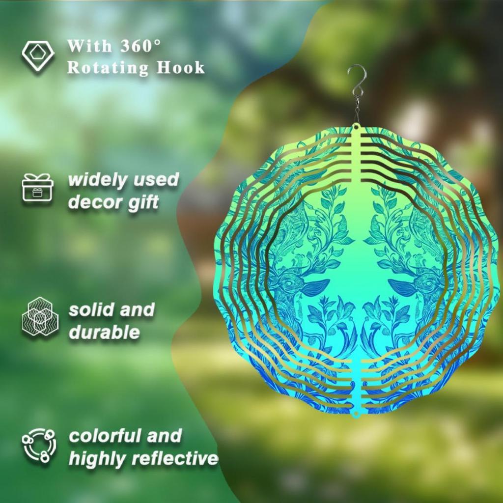 360 Degree Hanging Metal Wind Spinner with Leaf Design Green to Blue Gradient Finish for Balcony Lawn Garden Decor All Season Gift