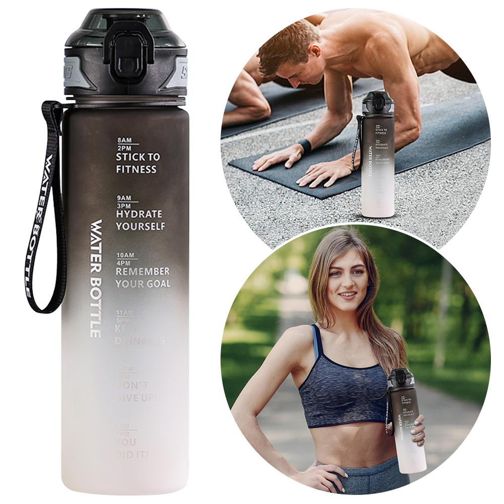 Бутылка для воды градиентной формы большой емкости 1000 мл, питьевая бутылка с трубочкой, 1 литр, герметичная, с маркером времени для фитнеса, спортзала, на открытом воздухе