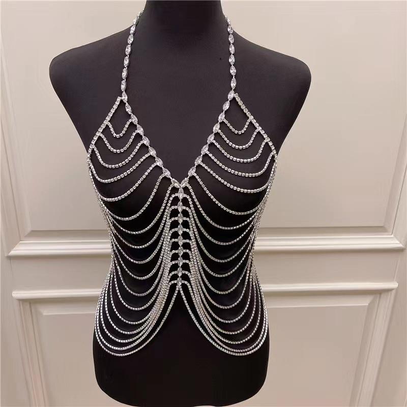 European And American New Luxury Rhinestone Fringed Body Chain Underwear, Fashionable And Sexy Crystal Breast Chain Bra Body Jewelry Women