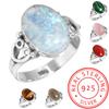 925 Sterling Silver Ring Women Gemstone Handmade Jewelry Christmas Gift Malachite Moonstone Rose Quartz Red Stone Smoky Topaz Tiger Eye Costume