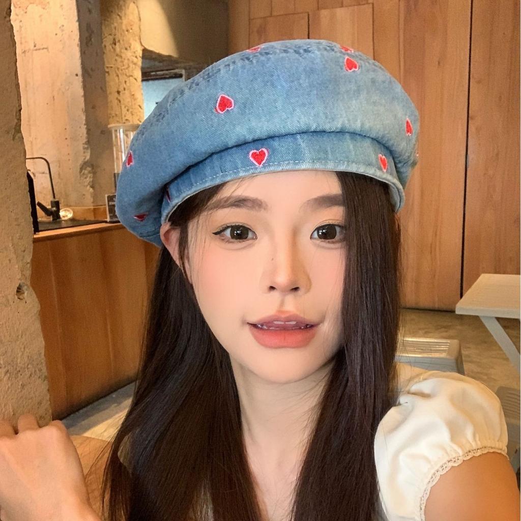 Love Cowboy Beret Women Spring and Summer Versatile Face Small Beret Big Head Circumference Painter Hat Tide