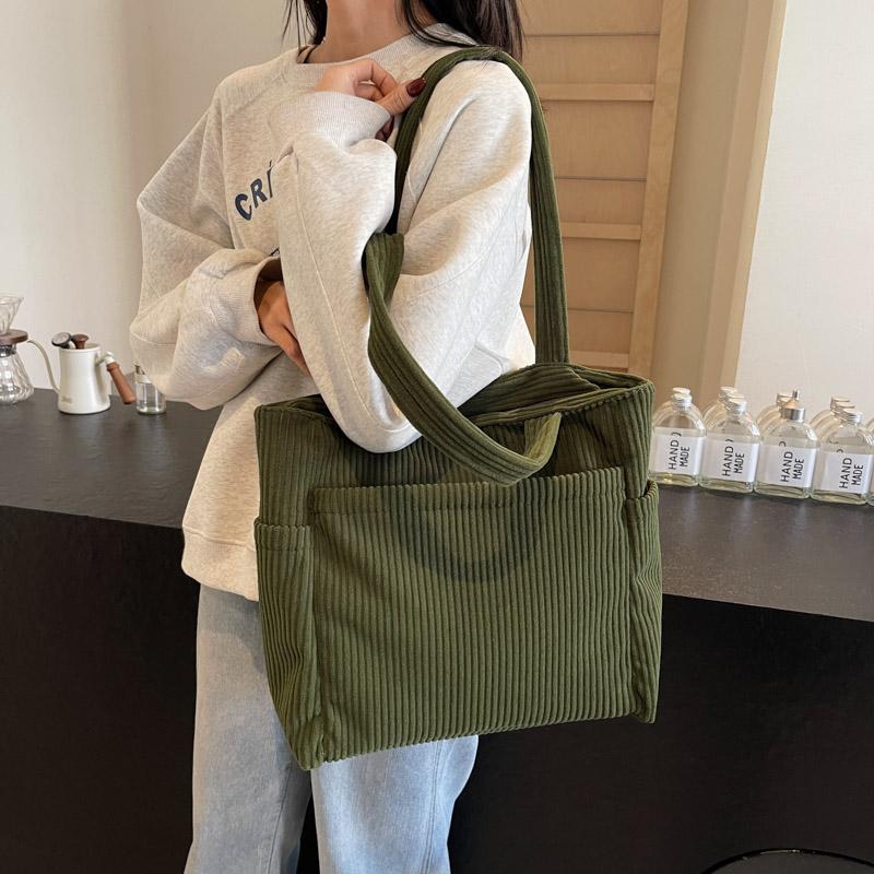 Большая вместительная сумка-тоут, однотонная женская вельветовая сумка через плечо, сумка через подмышку