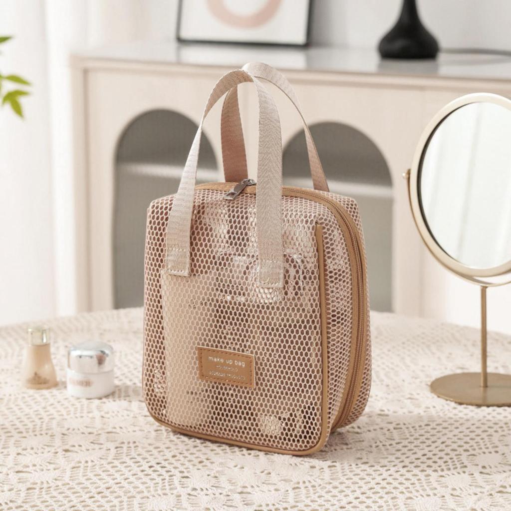 Travel Portable Large Capacity Zipped Mesh Cosmetic Bag Organizer Handbag Casual Multi-compartment Pocket Toiletry Pouch